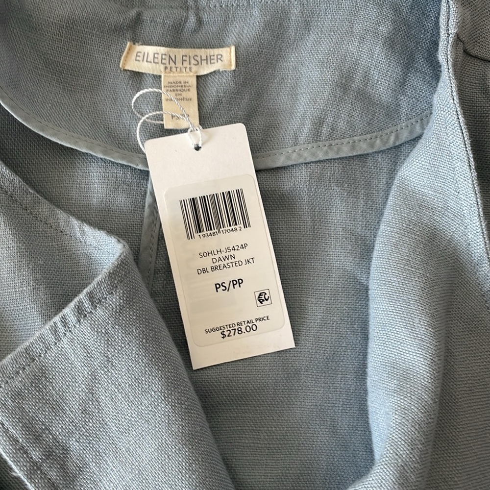 Eileen Fisher Sky Blue Double-Breasted Jacket - Picture 2 of 4